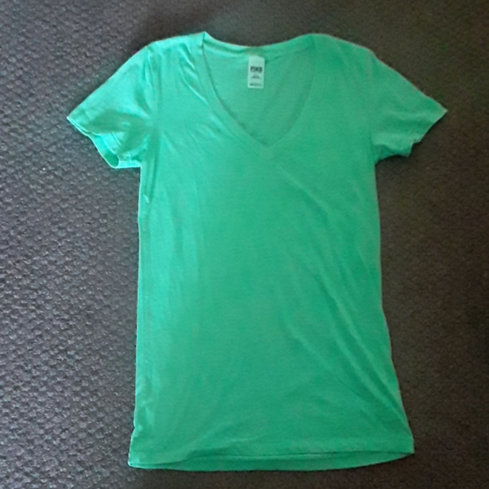 VICTORIA'S SECRET: PINK LIME GREEN V-NECK SZ: SM!!